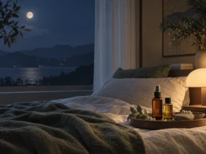 夜間香氣與安穩睡眠的抽象情境圖